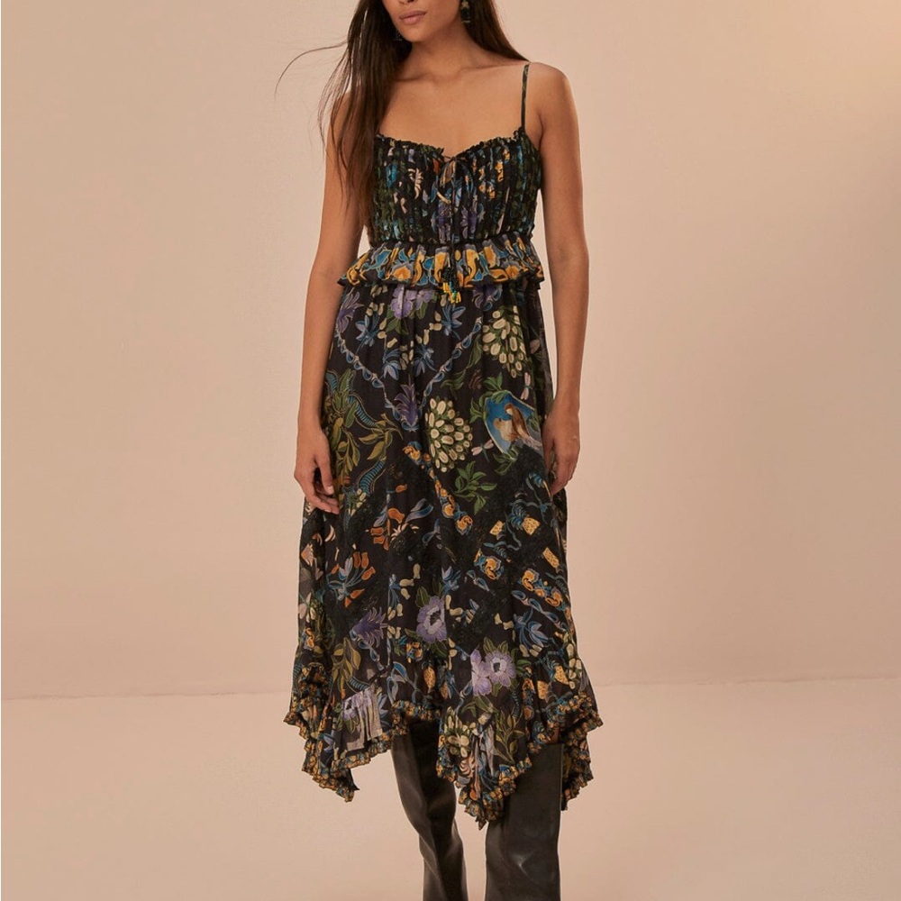 New FARM Rio women’s Floral green black Midi Dress lace
